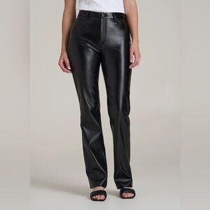 Black Straight-Leg Faux Leather Pants - Women